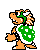 Four pixel-art depictions of a green-capped orange dinosaur-like character with white accents, shown in various poses against gray background.