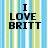 Static image with vertical stripes in light blue, green, and white behind bold black text reading "I LOVE BRITT".