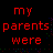 A four- with red borders; top-left shows red text 'my parents were' on black background, other show orange text 'band geeks' underlined in yellow