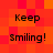 four identical showing 'Keep smiling!' text on a red-orange pixelated background