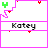 25 identical gray square with 'Katey' text, each containing scattered red hearts and a small green shape in the top-left corner