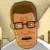 A 50x50 pixel animated contact sheet showing four sequential frames of a cartoon character with brown hair, glasses, and a light gray shirt against a beige background.