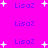 A bright pink background features repeated blue text 'Lisaz' with scattered white star shapes, some of which shift position across frames.