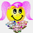 A pixelated yellow smiley face with pink pigtails and a colorful dress stands next to handwritten-style text reading "virgo aug 24- sept 23" on a white background.