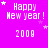 A static image with a bright pink background displays 'Happy New year!' text and '2009' below it, with small white stars scattered around the text.