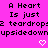 A bright pink background displays pixelated text and two white heart icons, with the right side showing a mirrored version of the left.