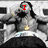 A grayscale anime-style character with long dark hair and a muscular build appears in , each showing different red text overlays