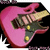 Static pixel art of a pink electric guitar with dark green and yellow accents on black background.