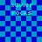 Blue and cyan checkered background with four identical pixelated text blocks reading 'xavier rocks' in cyan, arranged in a