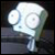Pixelated static icon of a white cartoon character with large circular eyes and a rounded head against dark background, appearing to be from an animated series.