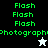 Green pixelated text 'Flash' repeated three times above 'Photograph' on black, gray, white, and dark gray backgrounds with a white and black star icon below.