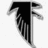 Black and white bird wing graphic with red pixelated text on black background