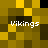 Pixelated of yellow and brown squares with four instances of the word "Vikings" in white text, arranged across different positions on the