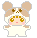 Pixel art character with large ears, closed eyes in first frame, open mouth in second frame; light brown and white color scheme.