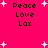 Pixelated text 'Peace Love Lax' repeated four times on a bright pink background with scattered white star shapes, animated as a static image.