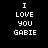 Four pixelated text display "I LOVE YOU GABIE" in white on black, dark red, bright red, and maroon backgrounds
