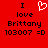 Red background with black text reading "I love Brittany 103007 =D" and a white pixelated heart symbol above the word "love."