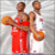 Two basketball players in red and white jerseys stand side-by-side holding basketballs against a light background with text reading "The League's Best" on the right.