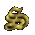 Golden dragon-shaped icon with coiled body and head facing left, rendered in pixelated style with gradient shading on gray background.