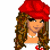 Pixelated cartoon-style animated contact sheet showing a female character in three frames with red beret, white top, blue jeans, and cherry-themed props.