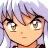 A 48x48 pixel buddy icon featuring a split composition with an anime-style character on the left and text elements on the right against a black background.