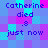 Pixelated text reads 'Catherine died .8 just now' on a of cyan, purple, and magenta squares with no visible animation changes