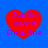 Four red heart shapes with purple text "Justin loves Christine" on a blue background, arranged in a