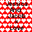 Red background with white heart pattern, black text reading "Jessica And Jacob = Love" repeated in two vertical