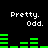 Pixelated text "Pretty. Odd." appears above green bar graphs on a black background, with two identical frames showing different bar graph patterns.