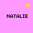 Pixelated pink background with four black 'NATALIE' text blocks and three yellow pixel clusters: one heart, one starburst, and one scattered dots.