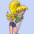Pixelated cartoon girl with yellow hair and green shirt on light blue background next to green text logo 'Original Icons .com' on dark green background.