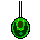 Green oval-shaped icon with brown center and yellow dots, displaying nine variations of black antenna movement against gray background.