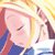 Pixelated static image of a character with closed eyes, pink skin, and yellow hair wearing a blue outfit against a bright background.