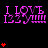 Purple 'I LOVE Izzy' text with red hearts on black background, animated heart count changes across frames.