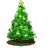Two pixelated Christmas tree icons side-by-side, one green with white lights and a yellow star, the other brownish-green with orange lights and a yellow star.