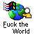 Pixelated globe with green landmasses and blue oceans, topped by a black square containing red, green, yellow, and blue pixels; white circular element on right side.