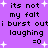 Purple background with white starbursts and repeated black text reading "its not my falt i burst outi bursting laughing =0" in pixelated font.