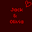 Red pixelated text 'Jack & Olivia' appears twice on a dark red background with a heart symbol above the left instance.