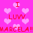 Pixelated pink background with floating light pink hearts and red text reading "I LUW MARCELA!!" repeated across the image.