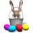 Animated Easter bunny icon with bucket and colored eggs in a 4x3 contact sheet of sampled frames showing subtle pose changes.