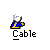 Pixelated character in blue and yellow outfit with white hair, holding a weapon that emits pink explosions on gray background.