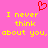 Pink background with yellow pixelated text repeating 'I never think about you, about you.' and a red pixelated heart symbol above the text.