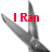 A static image of scissors with red text reading "I Ran With Scissors" across three sections, featuring grayscale scissors and a gray rectangular overlay on the right side.
