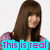 Two side-by-side pixelated images of a person with long brown hair wearing a purple top, each overlaid with cyan text boxes containing pink lettering.