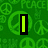 Green background with repeating peace signs and "PEACE" text, featuring bright yellow block letters spelling out "I LOVE RANDOM PEOPLE XD".