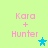Light green background with pink text 'Kara + Hunter' and a blue star icon that changes color from cyan to light blue across frames.