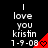 Pixelated text reads 'I love you kristin 1-9-08' with a red heart symbol on black background, displayed in three vertical