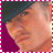 Pixelated image of a person wearing dark clothing with pink border and magenta background, featuring text overlay.