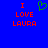 Blue background with red pixelated text 'I LOVE LAURA' on left and right, green heart symbol above center.