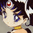 Pixelated anime-style character with dark brown hair, blue eyes, and a yellow collar, facing left with a neutral expression.